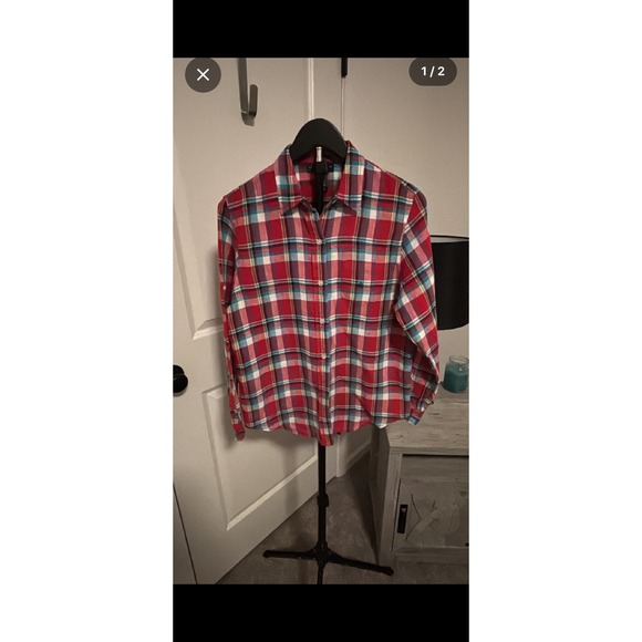 Lauren Ralph Lauren Tops - Lauren Ralph Lauren Petite Linen Plaid Button Down Shirt Red Green Blue Size P/M